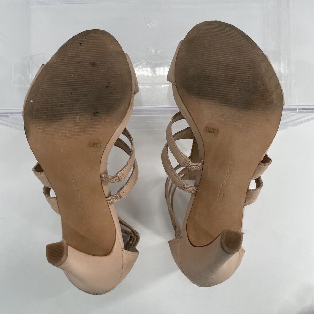 BCBGeneration Strappy Cage Shoes 7.5 B Stilletto Heels Nude Zip Back Open Toe - Picture 6 of 11